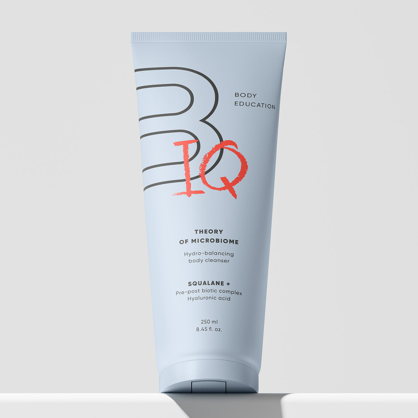 Tube of Body Education body wash on a white background