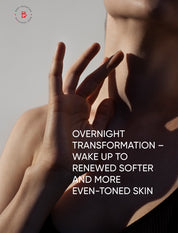 Person with toned skin and text about overnight transformation on a gray background